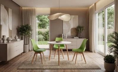 Set Masa Rotunda DT17 Alba cu 3 Scaune J900 Verzi