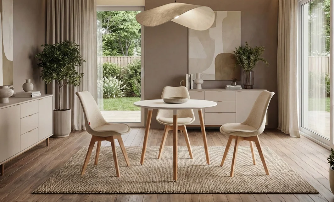 Set Masa Rotunda DT17 Albă cu 3 Scaune J901 Bej