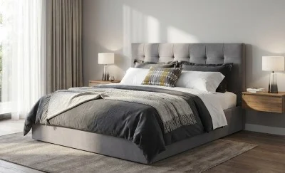 Set Pat Tapițat Cremona KJB5734 Gri cu saltea Bonell si Somieră rabatabilă, 160x200 cm