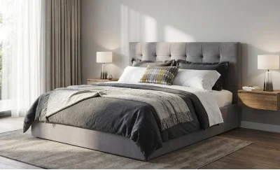 Set Pat Tapițat Cremona KJB5734 Gri cu saltea Bonell si Somieră rabatabilă, 160x200 cm