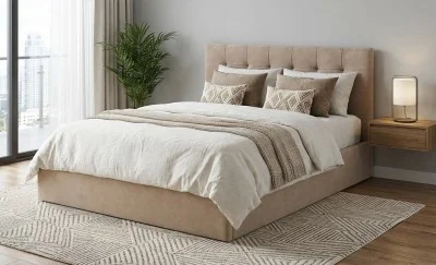 Set Pat Tapițat Cremona KJB5734 Bej cu saltea Bonell si Somieră rabatabilă, 160x200 cm