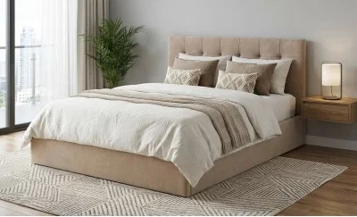 Set Pat Tapițat Cremona KJB5734 Bej cu saltea Bonell si Somieră rabatabilă, 160x200 cm