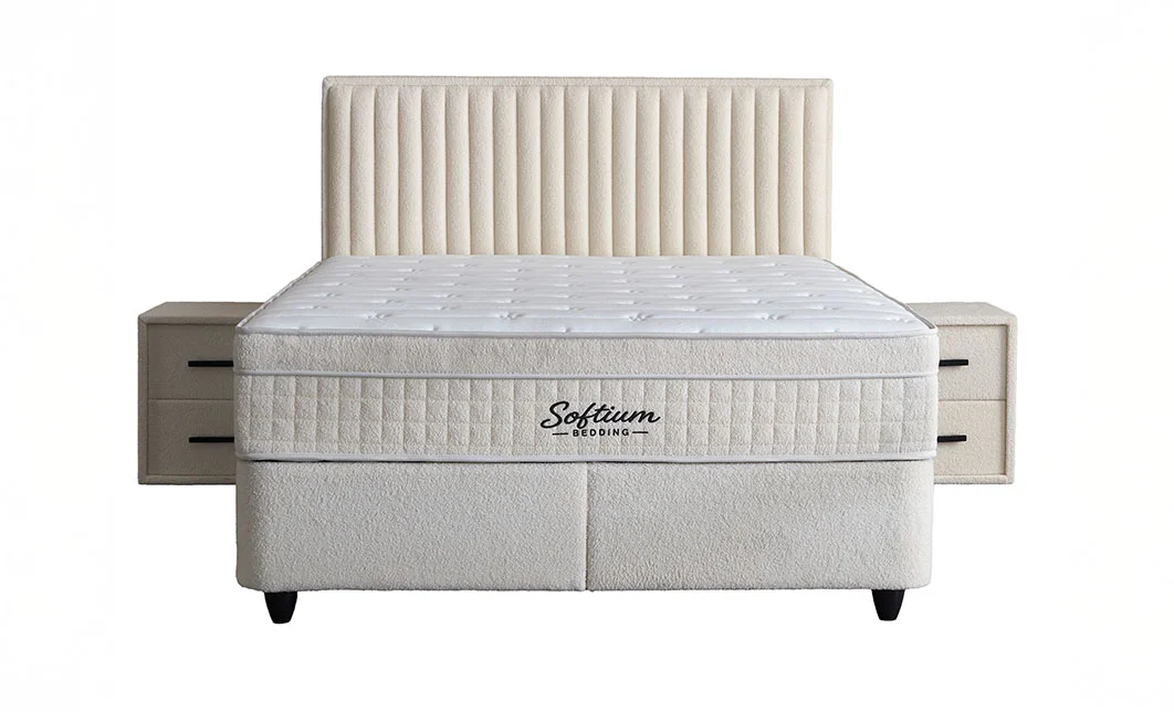 Set Pat Tapitat cu Saltea si Somiera Arden White, 160x200 cm