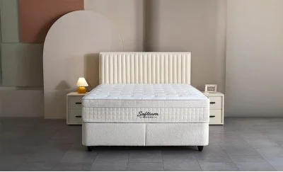 Set Pat Tapitat cu Saltea si Somiera Arden White, 160x200 cm