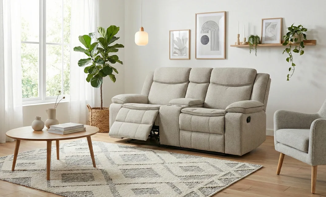 Canapea Recliner Manual cu 2 Locuri si port USB, Gri