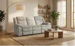 Canapea Recliner Manual cu 3 locuri si Port USB, Gri