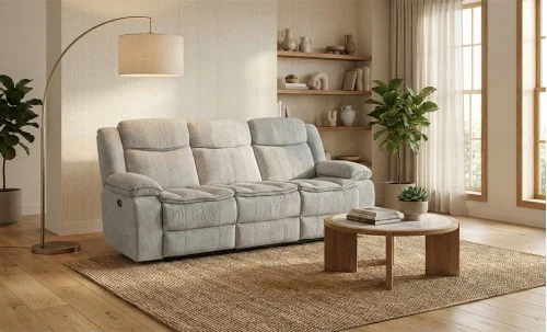 Canapea Recliner Manual cu 3 locuri si Port USB, Gri