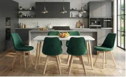 Set Masă Living SL673 Albă cu 6 Scaune de Living J901 Verde