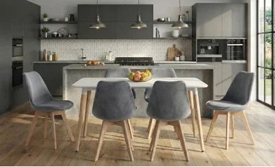 Set Masă Living SL673 Albă cu 6 Scaune de Living J901 Gri