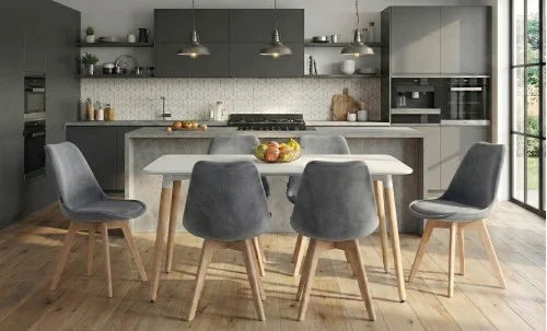 Set Masă Living SL673 Albă cu 6 Scaune de Living J901 Gri