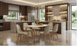 Set Masă Living SL673 Albă cu 6 Scaune de Living J901 Maro