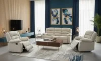 Set canapea cu 2 fotolii sistem recliner Comfort Lux White, bej