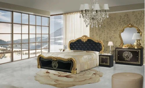 Dormitor Clasic Vilma Nero Gold cu Dulap 4 Uși