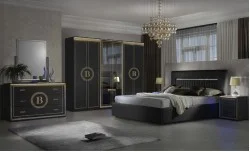 Dormitor Modern Gemma Nero cu Dulap 6 Uși