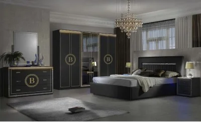 Dormitor Modern Gemma Nero cu Dulap 6 Uși