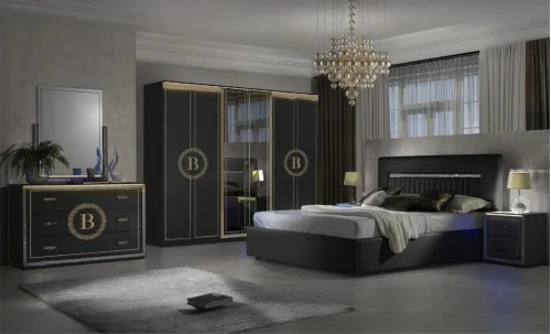 Dormitor Modern Gemma Nero cu Dulap 6 Uși