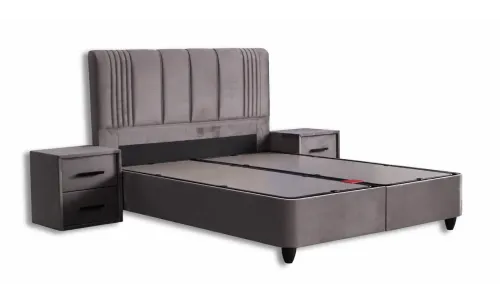 Set Pat Tapitat cu Saltea Belicia Gri, 180 x 200