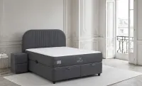 Set Pat Tapitat cu Saltea si Somiera Split Gri Inchis, 160x200