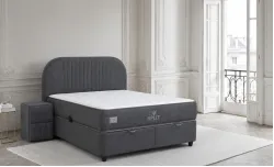 Set Pat Tapitat cu Saltea si Somiera Split Gri Inchis, 160x200