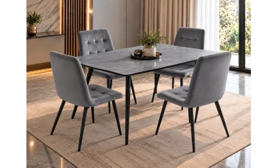 Set Masă Living Extensibilă KJT546 Gri cu 4 Scaune KJC37 Gri