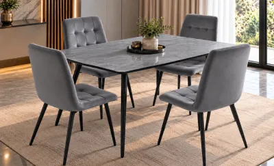 Set Masă Living Extensibilă KJT546 Gri cu 4 Scaune KJC37 Gri