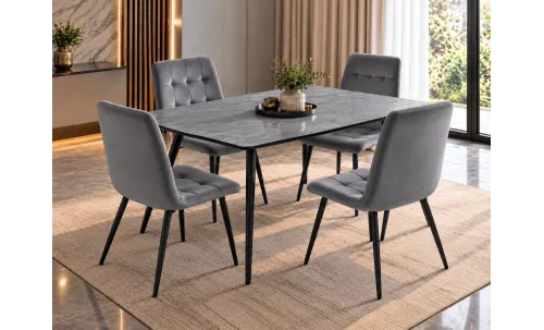 Set Masă Living Extensibilă KJT546 Gri cu 4 Scaune KJC37 Gri