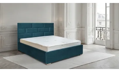 Set Pat Tapițat Mexico cu Saltea Bonell Aloe Vera și Somieră Rabatabilă, Albastru 140x200