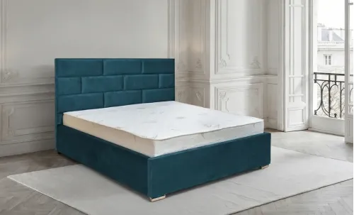 Set Pat Tapițat Mexico cu Saltea și Somieră Rabatabilă, Albastru 140x200