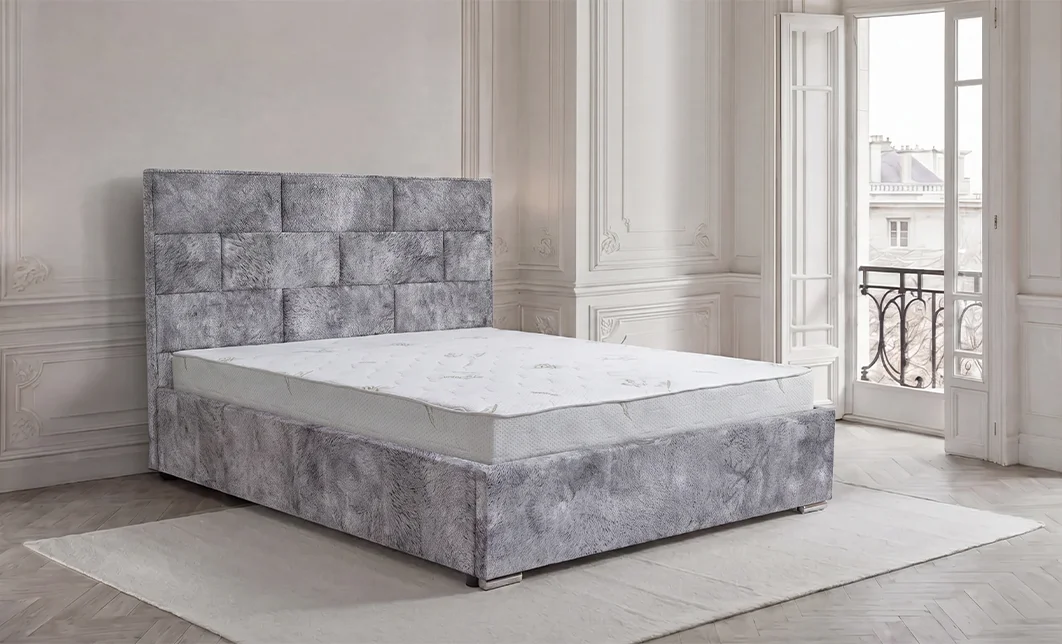 Set Pat Tapițat Mexico cu și Somieră Rabatabilă, Gri Deschis 140x200