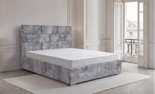 Set Pat Tapițat Mexico cu și Somieră Rabatabilă, Gri Deschis 140x200
