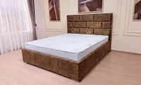 Set Pat Tapițat Mexico cu Saltea și Somieră Rabatabilă, Maro 160x200 3