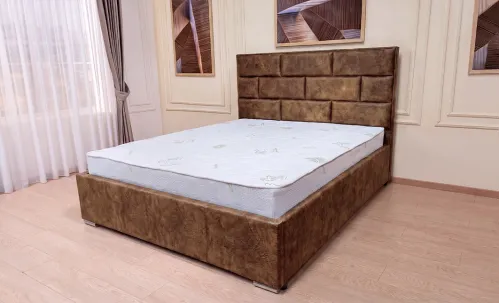 Set Pat Tapițat Mexico cu Saltea și Somieră Rabatabilă, Maro 160x200