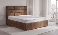Set Pat Tapițat Mexico cu Saltea și Somieră Rabatabilă, Maro 160x200