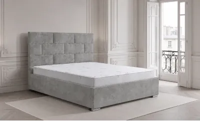 Set Pat Tapițat Mexico cu Saltea și Somieră Rabatabilă, Gri Deschis 160x200