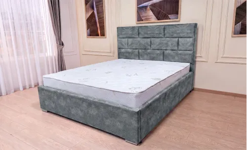 Set Pat Tapițat Mexico cu Saltea și Somieră Rabatabilă, Gri Deschis 160x200