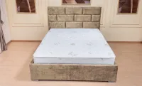 Set Pat Tapițat Mexico cu Saltea și Somieră Rabatabilă, Bej 160x200 3