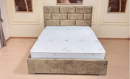 Set Pat Tapițat Mexico cu Saltea și Somieră Rabatabilă, Bej 160x200