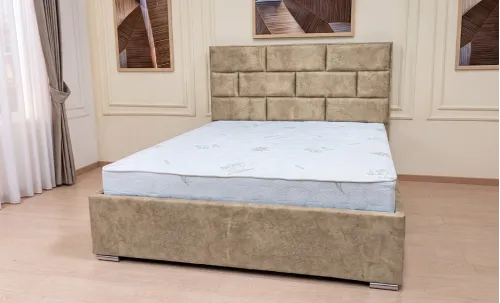 Set Pat Tapițat Mexico cu Saltea și Somieră Rabatabilă, Bej 160x200