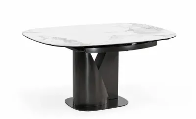 Masă Living Extensibilă Blat Ceramic Alb Marmură CT111