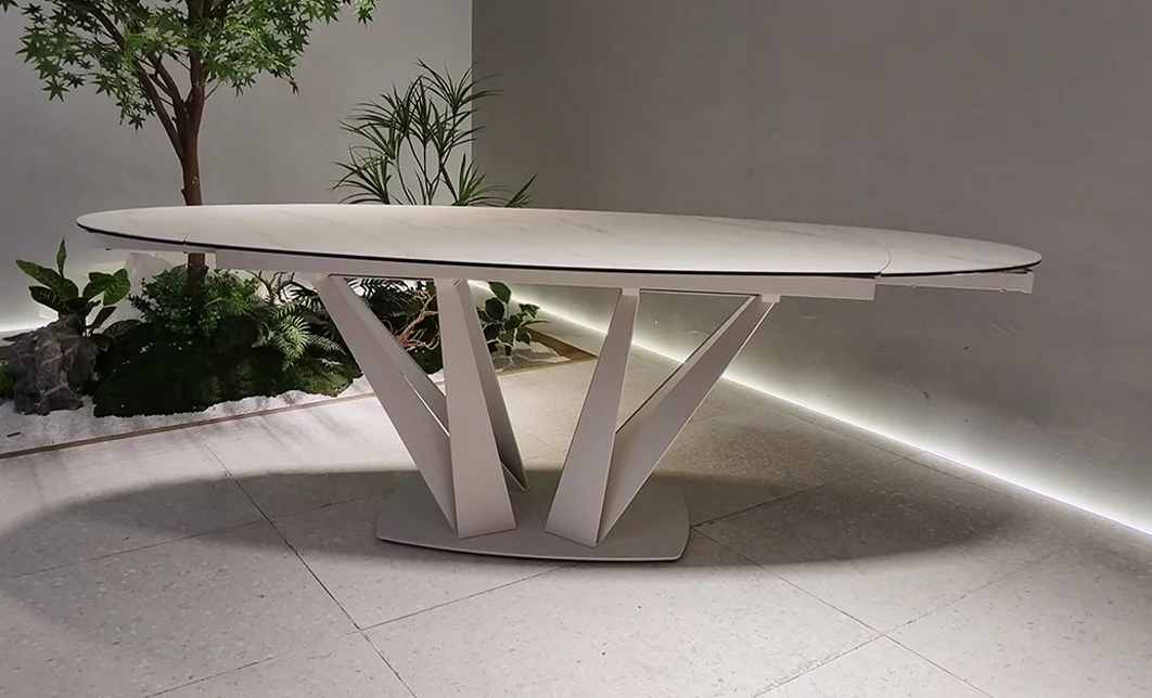 Masă Living Extensibilă Blat Ceramic Alb Marmură CT244