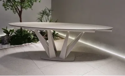 Masă Living Extensibilă Blat Ceramic Alb Marmură CT244