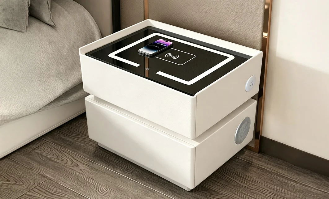 Noptieră Smart Multifuncțională KJN6251 Albă 2 Sertare