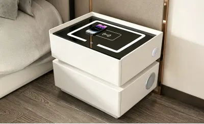 Noptieră Smart Multifuncțională KJN6251 Albă 2 Sertare