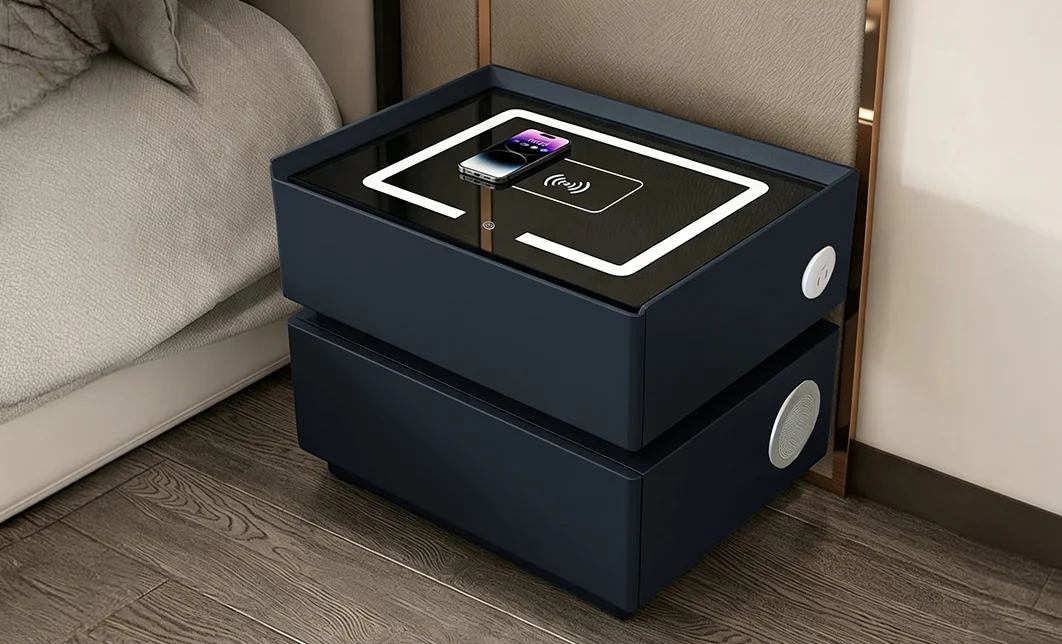 Noptieră Smart Multifuncțională KJN6251 Neagră 2 Sertare