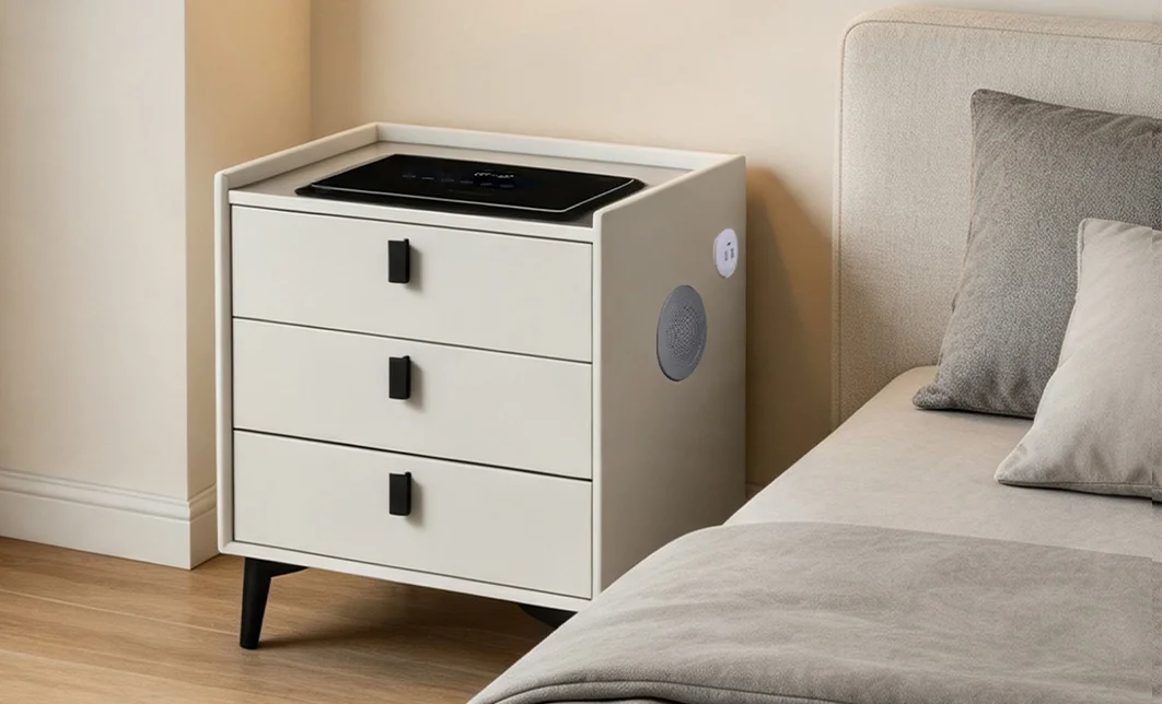 Noptieră Smart Multifuncțională KJN5754 Albă 3 Sertare