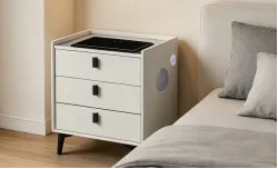 Noptieră Smart Multifuncțională KJN5754 Albă 3 Sertare
