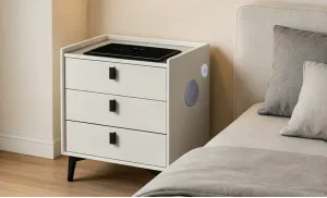 Noptieră Smart Multifuncțională KJN5754 Albă 3 Sertare