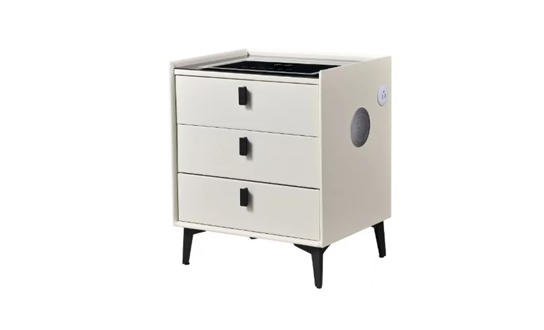 Noptieră Smart Multifuncțională KJN5754 Albă 3 Sertare 2