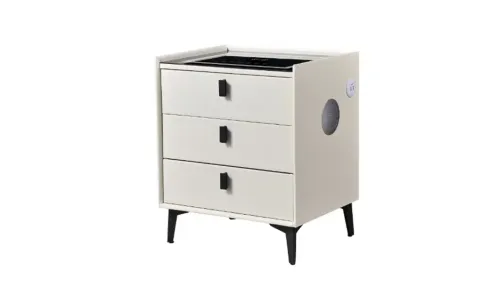 Noptieră Smart Multifuncțională KJN5754 Albă 3 Sertare