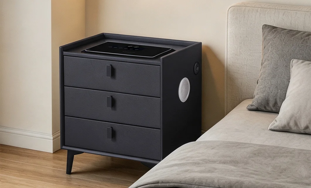 Noptieră Smart Multifuncțională KJN5754 Neagră 3 Sertare